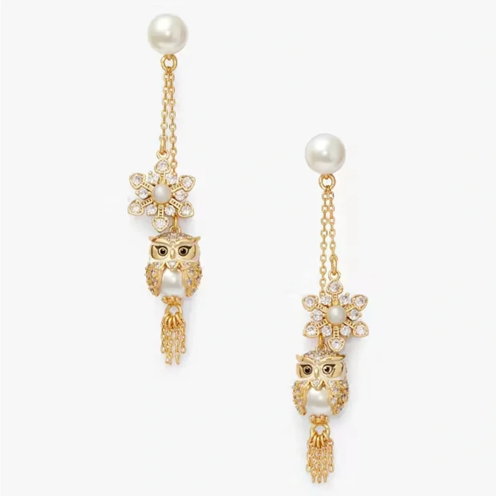 Kate Spade Gold and Pearl Owl Drop Earrings - Picture 3 of 3